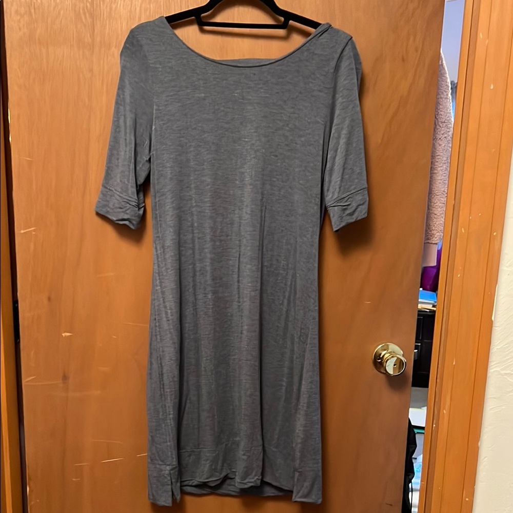 Adrienne Vittadini Gray Sheath Dress with Cuffed 3/4 Sleeves